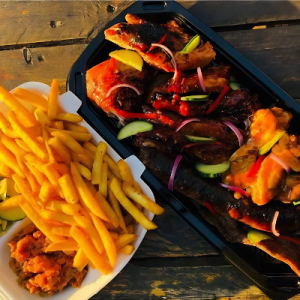Full Chicken, Wors, Steak, Ribs, Chips, Green Salad & Chakalaka
