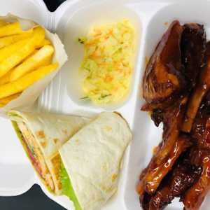 2 Wrap, Ribs, Salad & Fries